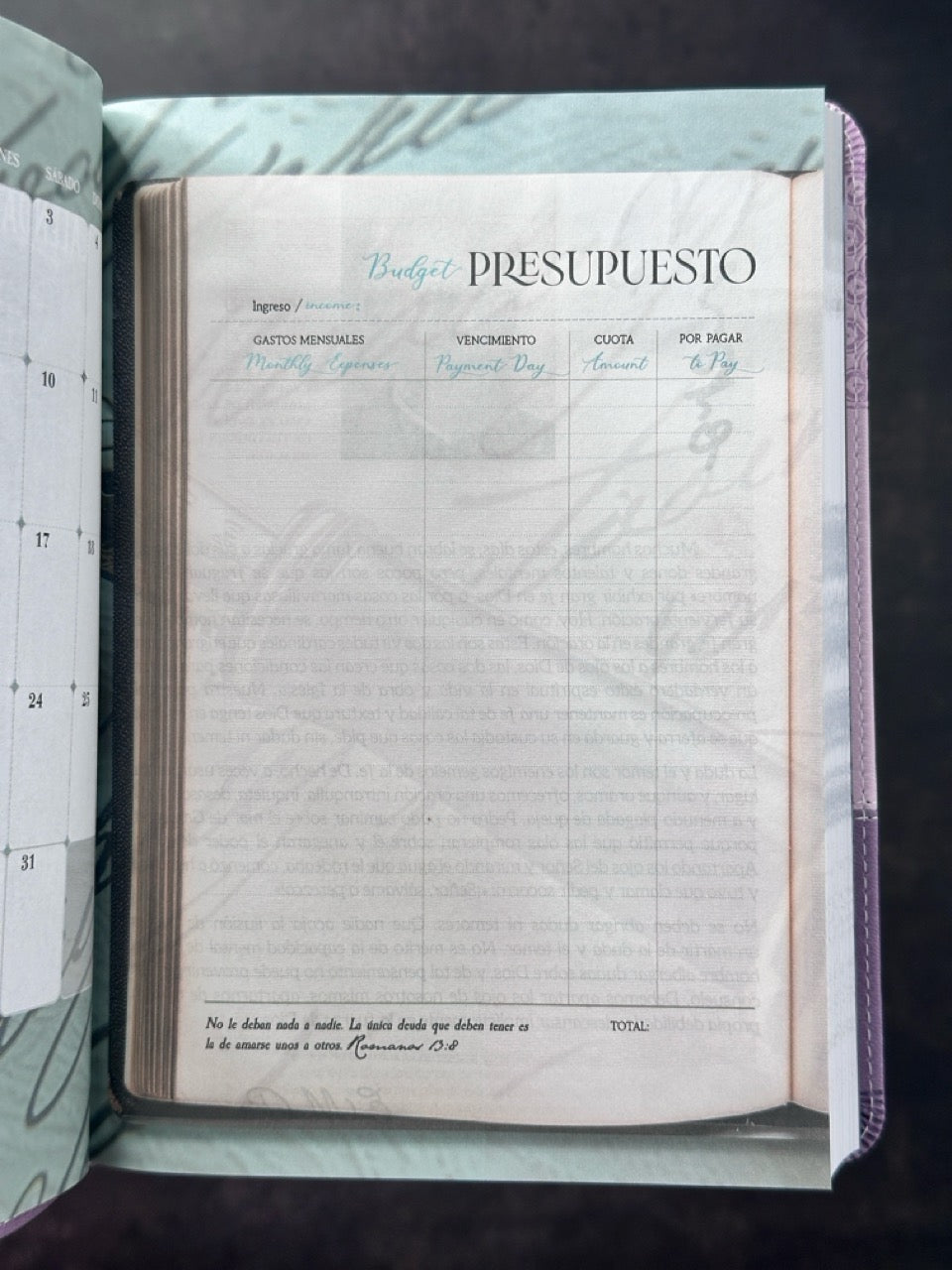 Agenda Tesoros de Sabiduría 2026 lila